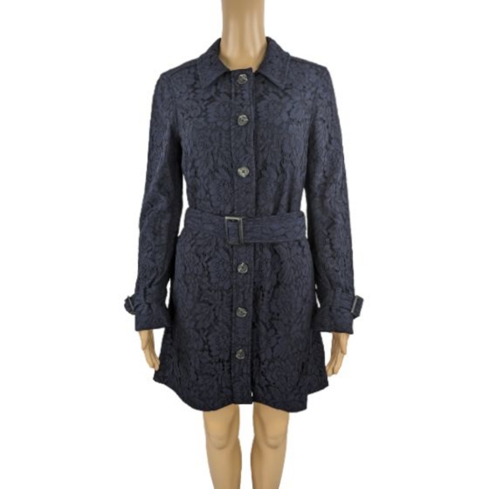 Cupcakes and Cashmere Dark Blue Aldean Lace Trench Coat S